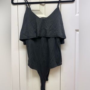 Gray ruffled bodysuit
